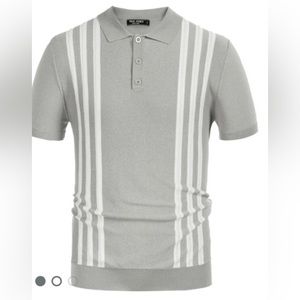 NWT PJ PAUL JONES Mens Knitted Polo Shirt Short Sleeve Golf Size Large grey/whit